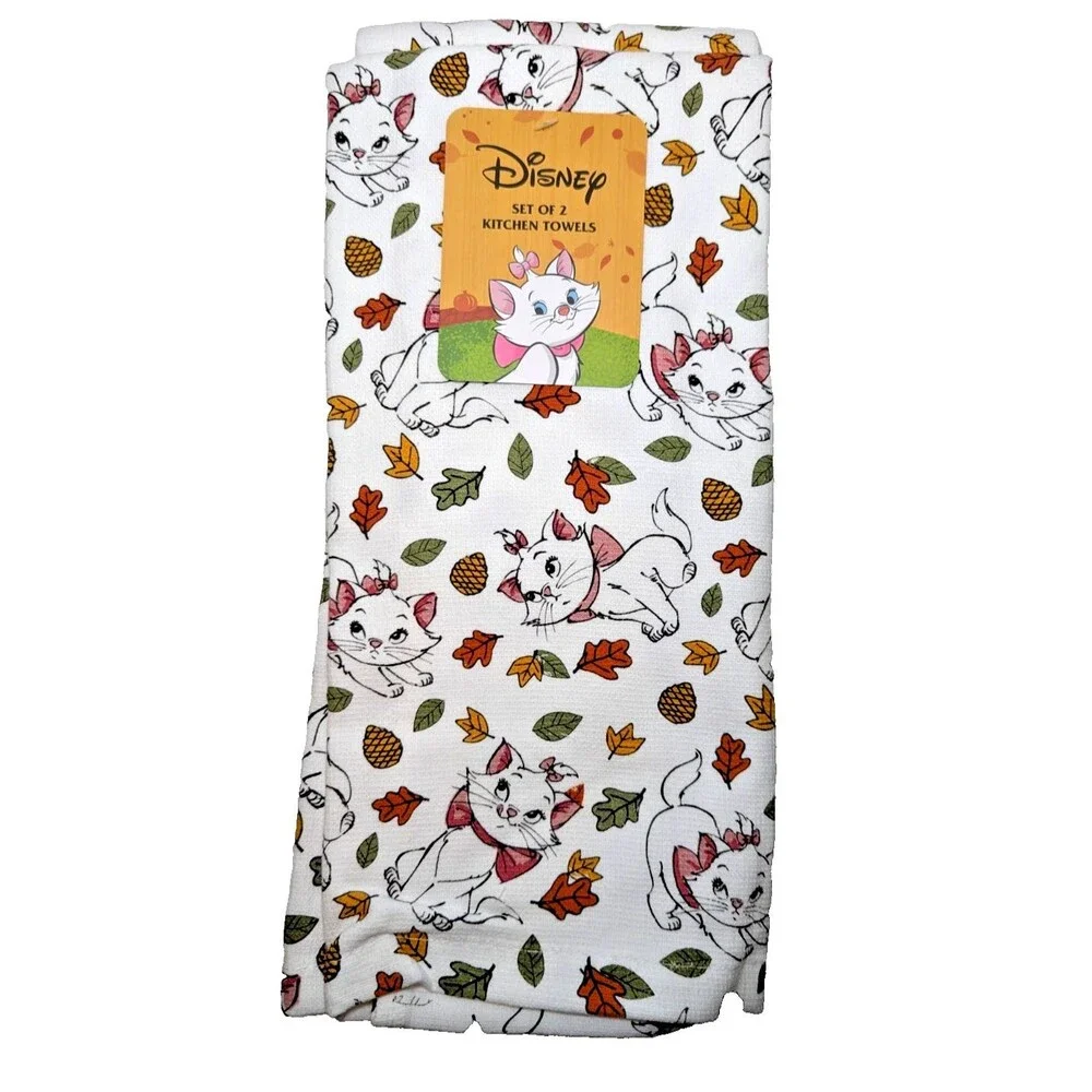 Disney The Aristocrats Kitchen Towels 2-pc Marie Pink Bow Fall Leaves Pinecones